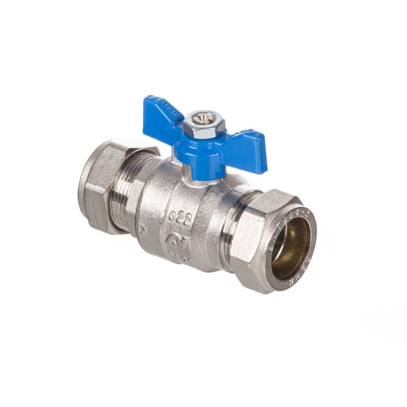 Ball Valve - Blue Butterfly Handle - 28mm Compression Ends